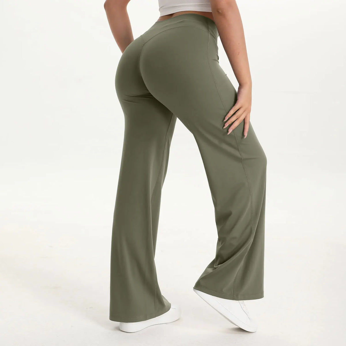 Straight Leg Bottoms Women's Mid-Waist Yoga Pants