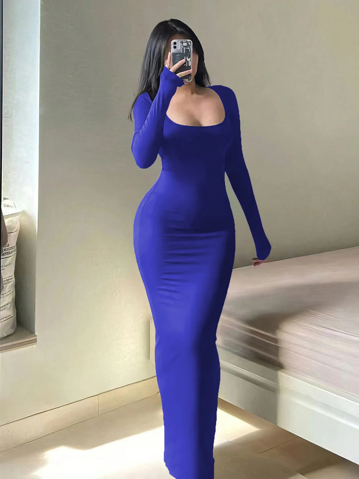 Solid Long Sleeve Bodycon Dress
