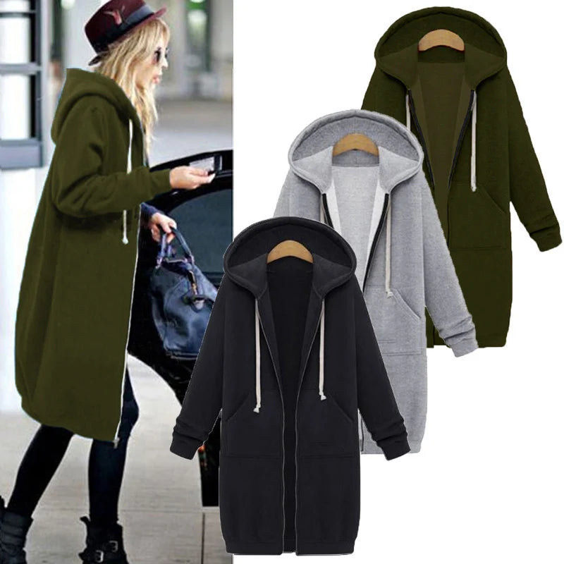 Women's Winter Hoodie Loose Hooded Jacket Zipper