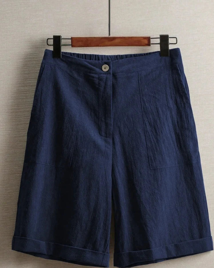 High Waist Cotton Linen Bermuda Shorts