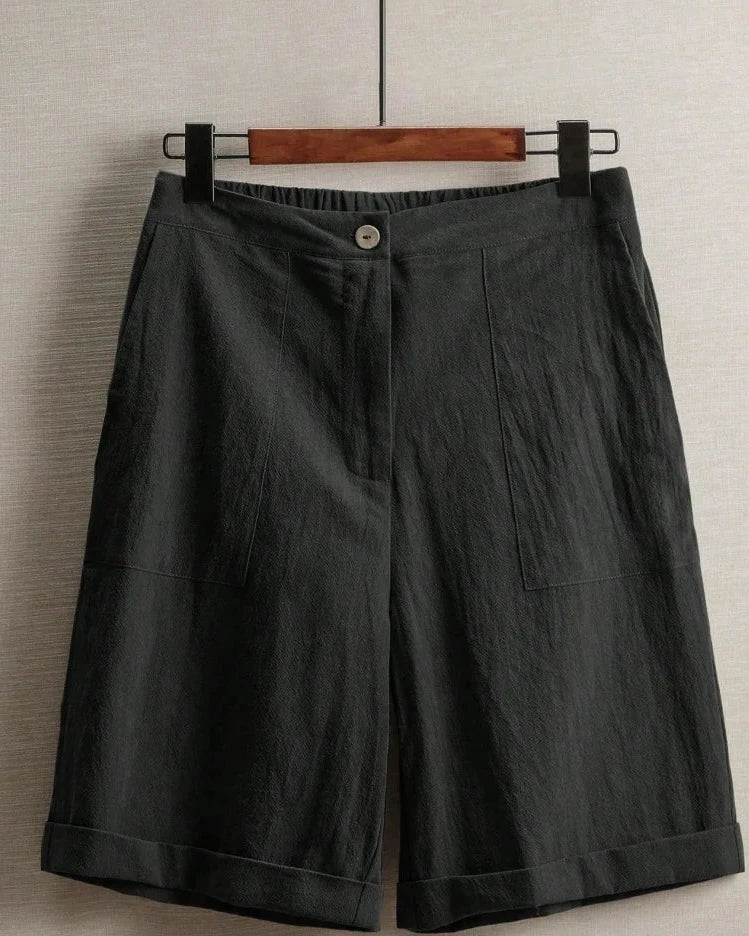 High Waist Cotton Linen Bermuda Shorts