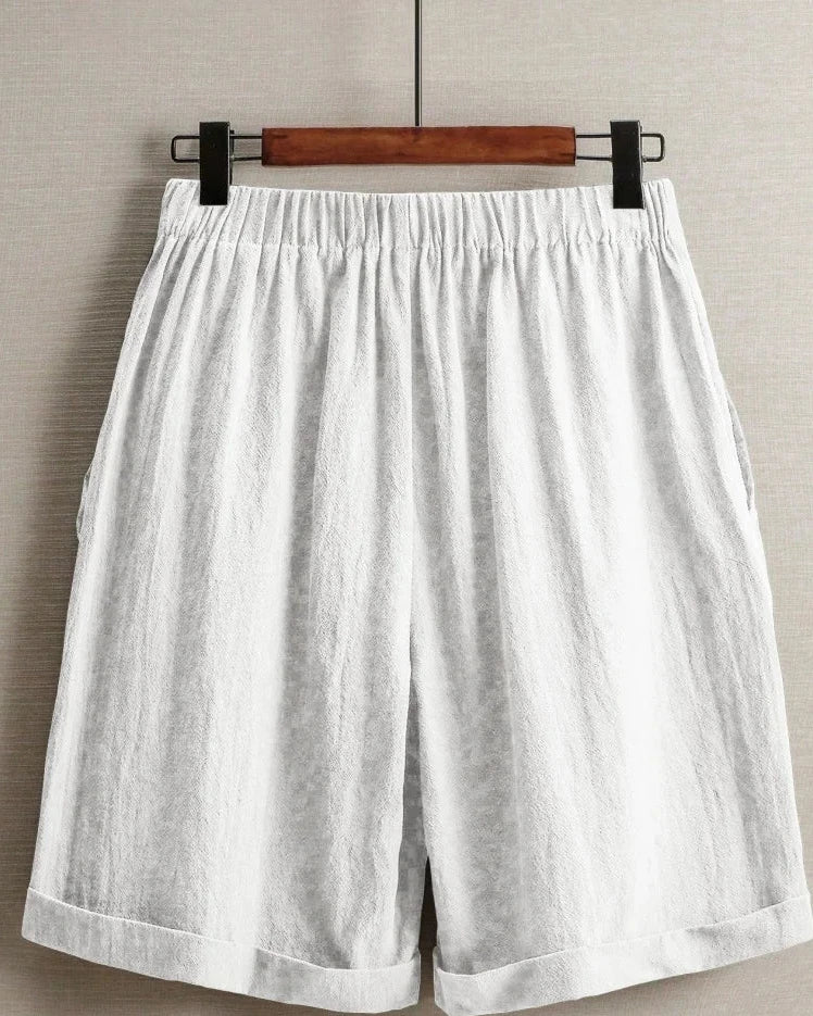 High Waist Cotton Linen Bermuda Shorts