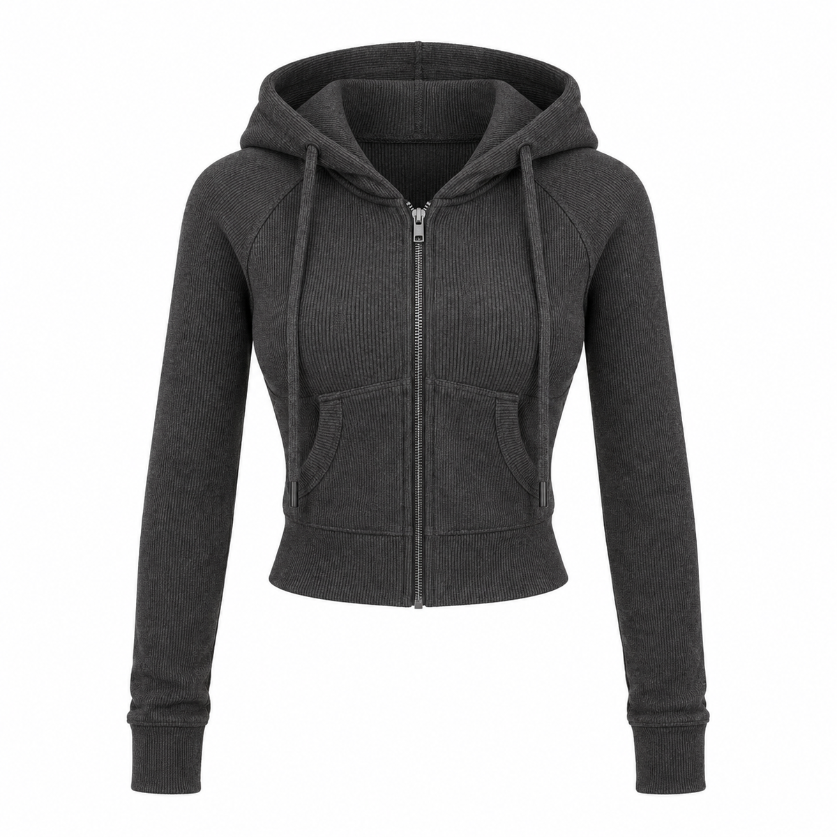 Grunge 2000s Ribbed Hoodie Zip Up Hooded Sweatshirt