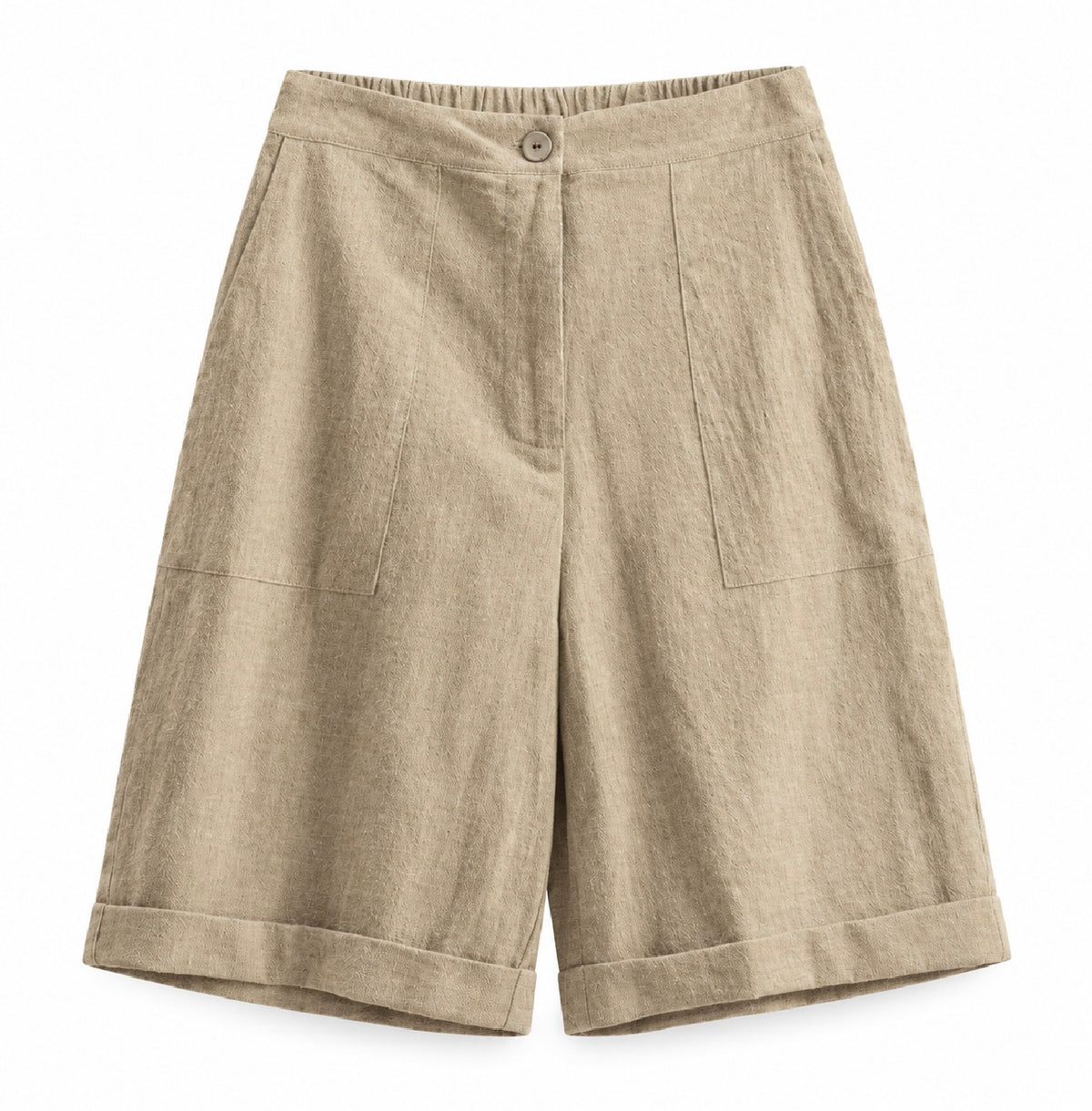 High Waist Cotton Linen Bermuda Shorts