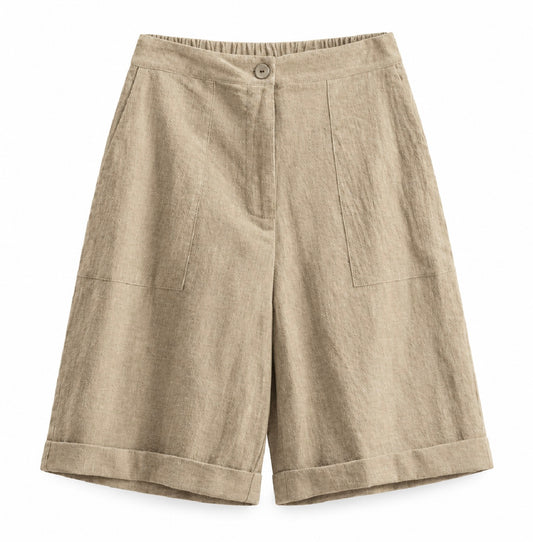 High Waist Cotton Linen Bermuda Shorts