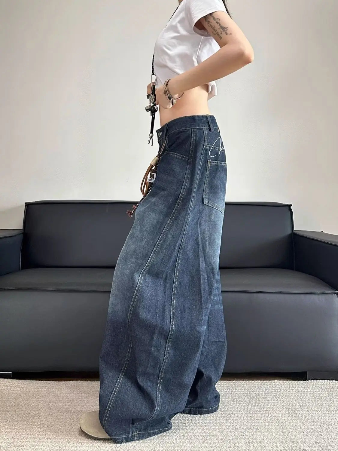 Stylish Chic Elegant Embroidered Patchwork Jeans