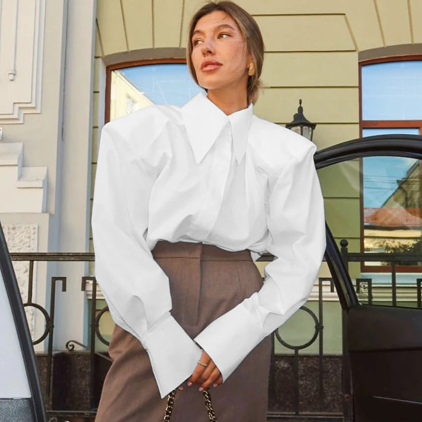 Autumn Elegant White Puff Sleeve Shirt