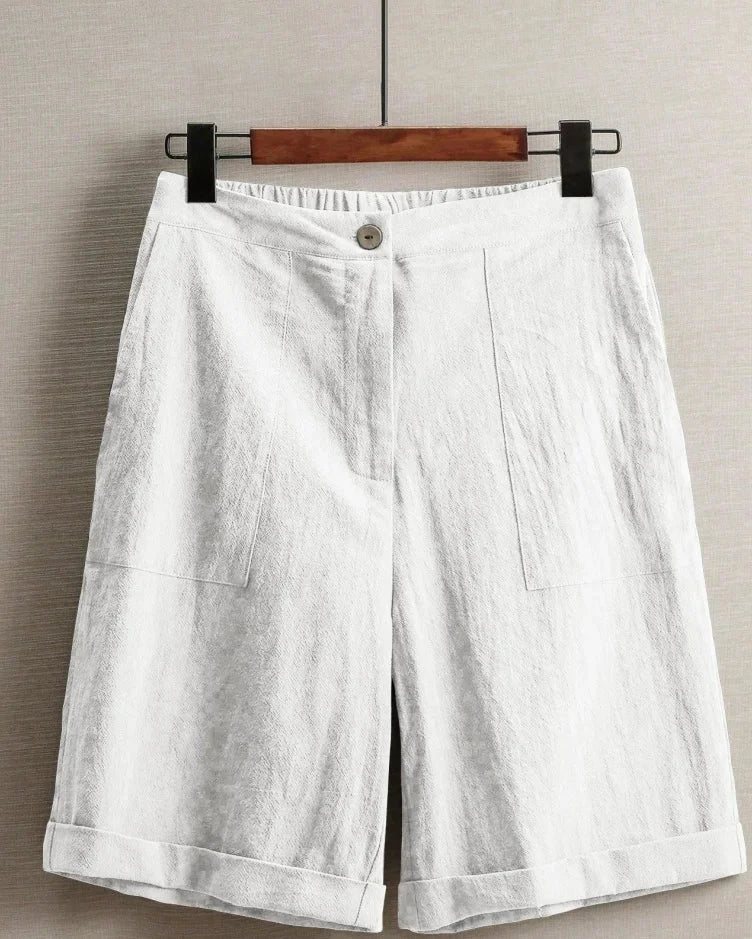 High Waist Cotton Linen Bermuda Shorts