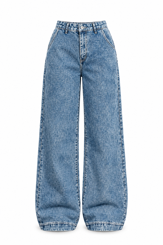High Waist Wide Leg Jeans, Heart‑Shaped Back Pockets.