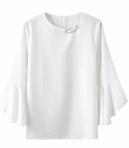 Ruffled Sleeved Loose Shirt Chiffon Blouse