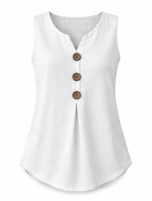 Blouse Fashion Button Cotton Linen Sleeveless Shirt